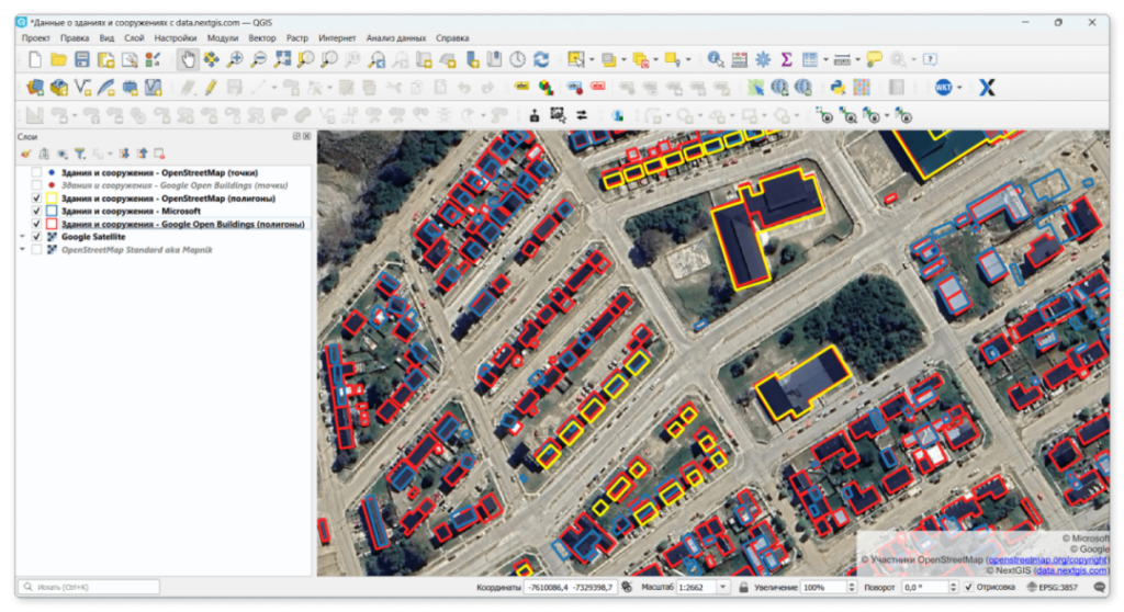 Данные по застройке в QGIS