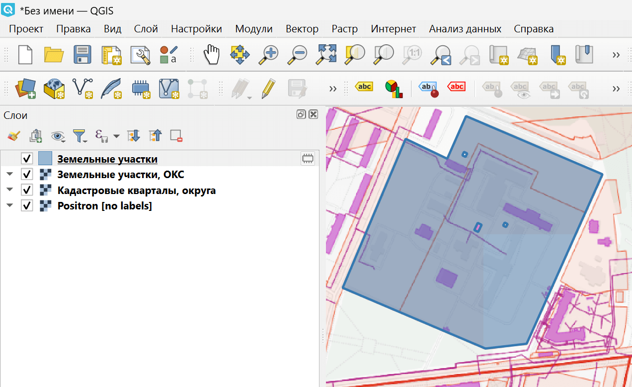 Кадастровые объекты в векторный слой QGIS