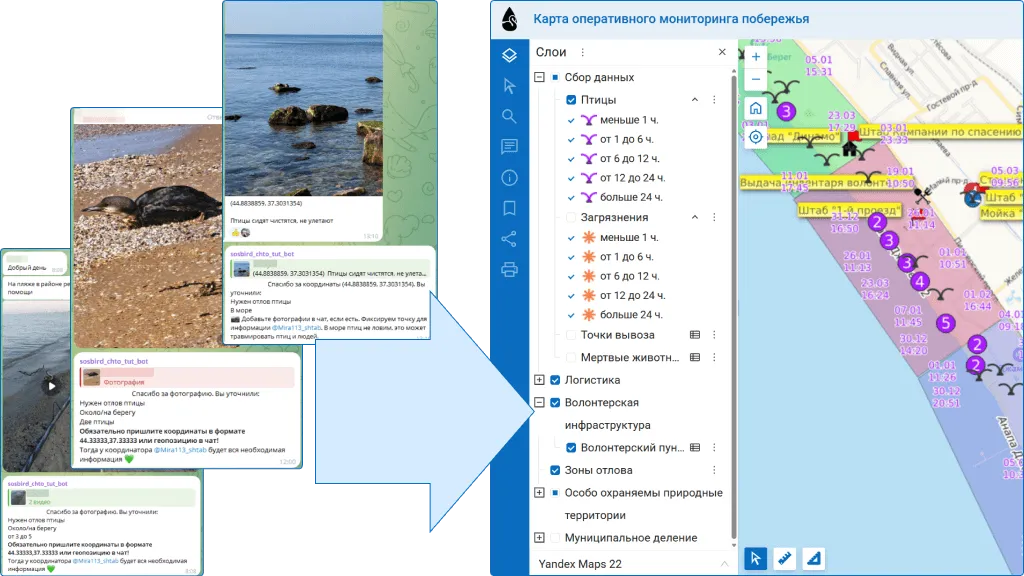 Карта с точками из Telegram