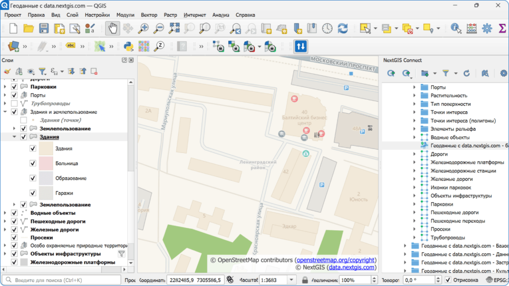 Работа в проекте QGIS