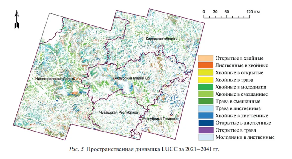 MOLUSCE: Пространственная динамика LUCC за 2021–2041 гг.